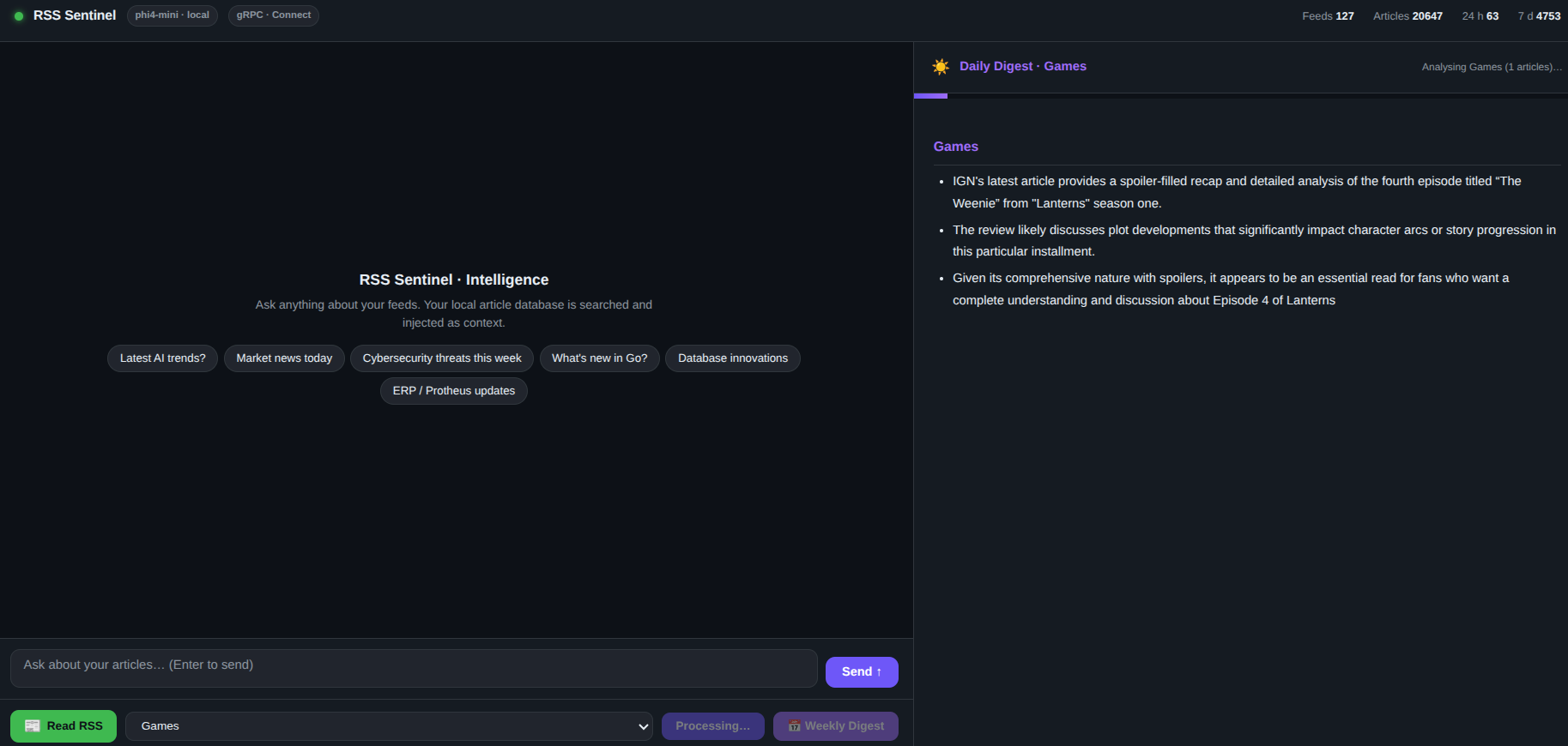RSS Sentinel Dashboard